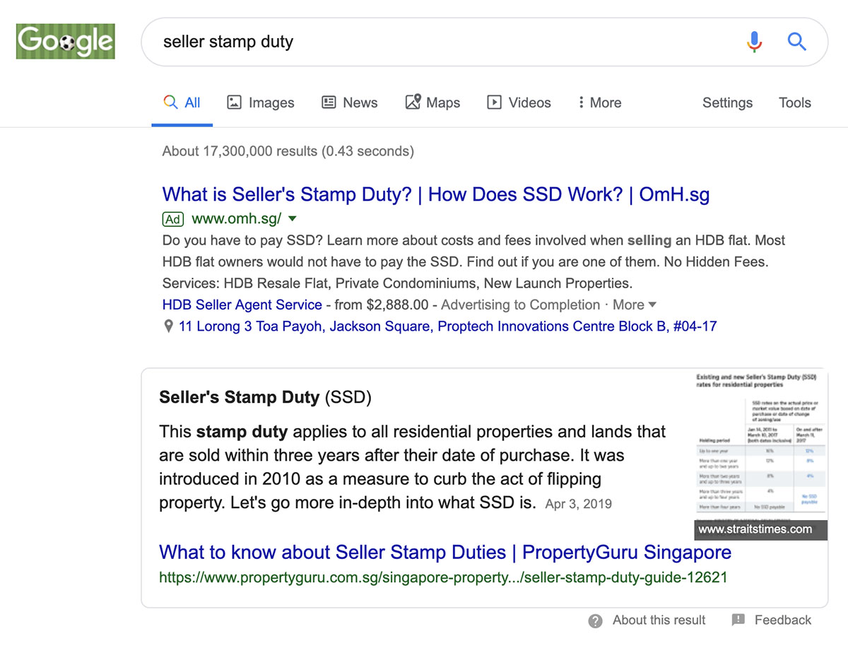 Seller stamp duty - Google featured snippet 