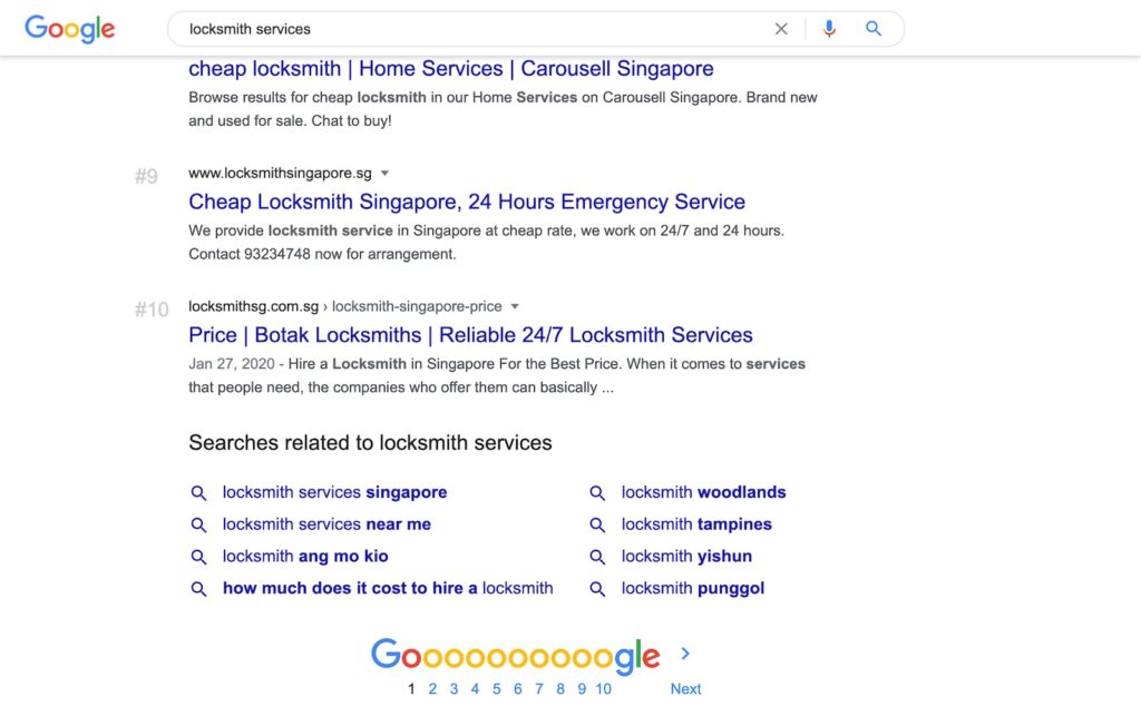 Screenshot of search results page on Google